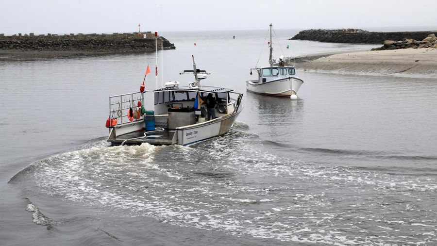 Chris Welch, seorang nelayan lobster, mengemudikan perahunya kembali ke tempat tambatan setelah mengisi bahan bakar diesel di Kennebunkport, Maine, AS, 13 Mei 2026. (REUTERS/Lauren Owens Lambert)