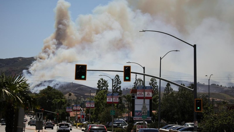 Kebakaran hutan berskala besar telah menghanguskan hampir sepertiga wilayah Pulau Santa Rosa di Taman Nasional Channel Islands, California, Kamis (21/5/2026). (REUTERS/Daniel Cole)