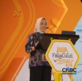 Deputi Gubernur Bank Indonesia, Aida S Budiman saat menyampaikan pemaparan dalam Jogja Financial Festival 2026 di Jogja Expo Center (JEC), Yogyakarta, DIY, Jumat (22/5/2026). (CNBC Indonesia/Faisal Rahman)
