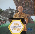 Ketua Dewan Komisioner LPS, Anggito Abimanyu saat menyampaikan sambutan dalam Jogja Financial Festival 2026 di Jogja Expo Center (JEC), Yogyakarta, Jawa Tengah, Jumat (22/5/2026). (CNBC Indonesia/Faisal Rahman)