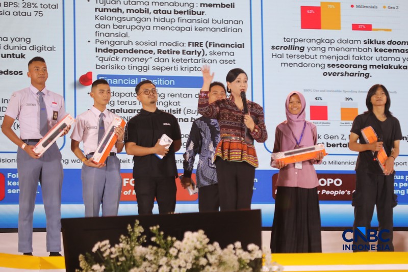 Deputi Gubernur Bank Indonesia, Aida S Budiman saat menyampaikan pemaparan dalam Jogja Financial Festival 2026 di Jogja Expo Center (JEC), Yogyakarta, DIY, Jumat (22/5/2026). (CNBC Indonesia/Faisal Rahman)