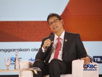 Menteri Keuangan RI, Purbaya Yudhi Sadewa saat menyampaikan pemaparan dalam Jogja Financial Festival 2026 di Jogja Expo Center (JEC), Yogyakarta, Jawa Tengah, Jumat (22/5/2026). (CNBC Indonesia/Faisal Rahman)