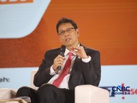 Menteri Keuangan RI, Purbaya Yudhi Sadewa saat menyampaikan pemaparan dalam Jogja Financial Festival 2026 di Jogja Expo Center (JEC), Yogyakarta, Jawa Tengah, Jumat (22/5/2026). (CNBC Indonesia/Faisal Rahman)