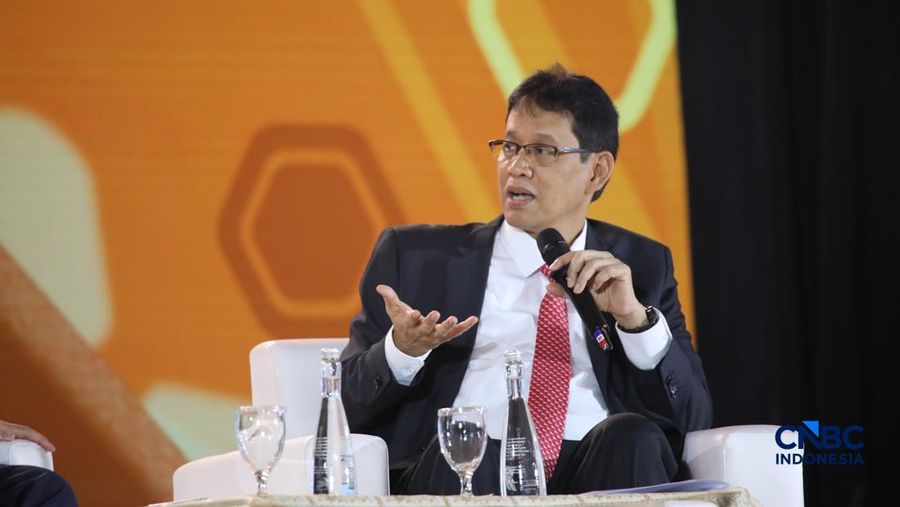 Menteri Keuangan RI, Purbaya Yudhi Sadewa saat menyampaikan pemaparan dalam Jogja Financial Festival 2026 di Jogja Expo Center (JEC), Yogyakarta, Jawa Tengah, Jumat (22/5/2026). (CNBC Indonesia/Faisal Rahman)