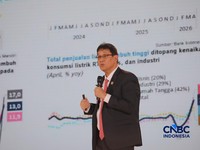 Menteri Keuangan RI, Purbaya Yudhi Sadewa saat menyampaikan pemaparan dalam Jogja Financial Festival 2026 di Jogja Expo Center (JEC), Yogyakarta, DIY, Jumat (22/5/2026). (CNBC Indonesia/Faisal Rahman)