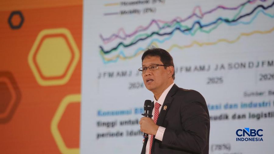 Foto: Menteri Keuangan Purbaya Yudhi Sadewa saat menyampaikan pemaparan dalam Jogja Financial Festival 2026 di Jogja Expo Center (JEC), Yogyakarta, DIY, Jumat (22/5/2026). (CNBC Indonesia/Faisal Rahman)