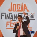 Menteri Keuangan RI, Purbaya Yudhi Sadewa saat menyampaikan pemaparan dalam Jogja Financial Festival 2026 di Jogja Expo Center (JEC), Yogyakarta, DIY, Jumat (22/5/2026). (CNBC Indonesia/Faisal Rahman)