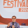 Wakil Menteri Komunikasi dan Digital, Nezar Patria saat menyampaikan pemaparan dalam Jogja Financial Festival 2026 di Jogja Expo Center (JEC), Yogyakarta, DIY, Jumat (22/5/2026). (CNBC Indonesia/Faisal Rahman)