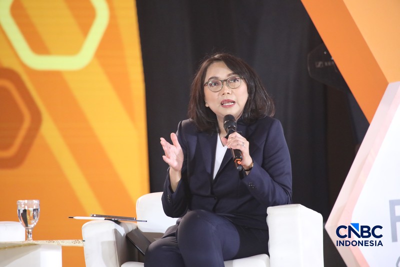 Direktur Utama PT Bank Rakyat Indonesia (Persero) Tbk, Hery Gunardi saat menyampaikan pemaparan dalam Jogja Financial Festival 2026 di Jogja Expo Center (JEC), Yogyakarta, DIY, Sabtu (23/5/2026). (CNBC Indonesia/Faisal Rahman)