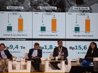 Direktur Utama PT Bank Syariah Indonesia (Persero) Tbk, Anggoro Eko Cahyo saat menyampaikan pemaparan dalam Jogja Financial Festival 2026 di Jogja Expo Center (JEC), Yogyakarta, DIY, Sabtu (23/5/2026). (CNBC Indonesia/Faisal Rahman)