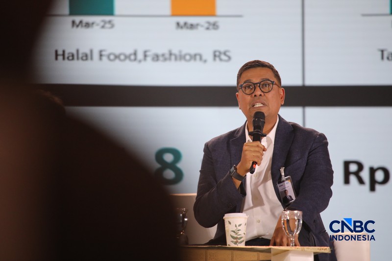 Direktur Utama PT Bank Rakyat Indonesia (Persero) Tbk, Hery Gunardi saat menyampaikan pemaparan dalam Jogja Financial Festival 2026 di Jogja Expo Center (JEC), Yogyakarta, DIY, Sabtu (23/5/2026). (CNBC Indonesia/Faisal Rahman)