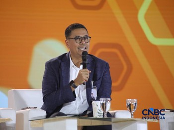Direktur Utama PT Bank Syariah Indonesia (Persero) Tbk, Anggoro Eko Cahyo saat menyampaikan pemaparan dalam Jogja Financial Festival 2026 di Jogja Expo Center (JEC), Yogyakarta, DIY, Sabtu (23/5/2026). (CNBC Indonesia/Faisal Rahman)