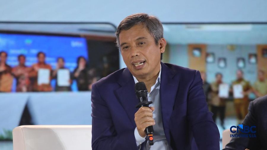 Direktur Utama PT Bank Tabungan Negara (Persero) Tbk, Nixon LP Napitupulu saat menyampaikan pemaparan dalam Jogja Financial Festival 2026 di Jogja Expo Center (JEC), Yogyakarta, DIY, Sabtu (23/5/2026). (CNBC Indonesia/Faisal Rahman)