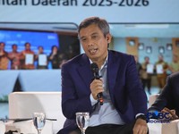 Direktur Utama PT Bank Tabungan Negara (Persero) Tbk, Nixon LP Napitupulu saat menyampaikan pemaparan dalam Jogja Financial Festival 2026 di Jogja Expo Center (JEC), Yogyakarta, DIY, Sabtu (23/5/2026). (CNBC Indonesia/Faisal Rahman)
