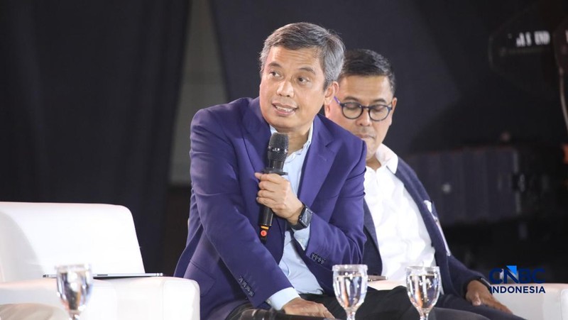 Direktur Utama PT Bank Tabungan Negara (Persero) Tbk, Nixon LP Napitupulu saat menyampaikan pemaparan dalam Jogja Financial Festival 2026 di Jogja Expo Center (JEC), Yogyakarta, DIY, Sabtu (23/5/2026). (CNBC Indonesia/Faisal Rahman)
