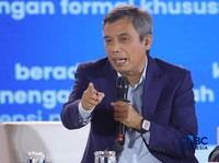 Direktur Utama PT Bank Tabungan Negara (Persero) Tbk, Nixon LP Napitupulu saat menyampaikan pemaparan dalam Jogja Financial Festival 2026 di Jogja Expo Center (JEC), Yogyakarta, DIY, Sabtu (23/5/2026). (CNBC Indonesia/Faisal Rahman)