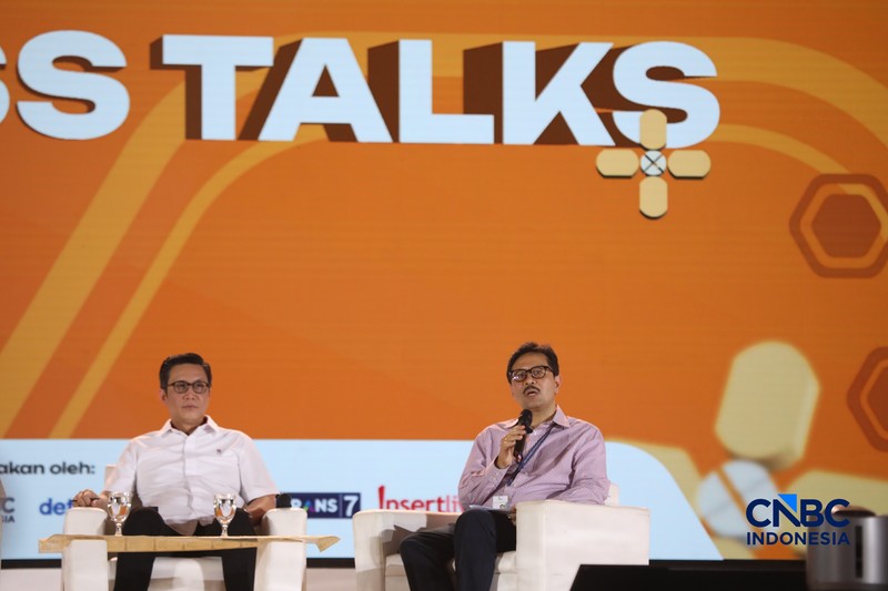 PJS Direktur Utama Bursa Efek Indonesia, Jeffrey Hendrik saat menyampaikan pemaparan dalam Jogja Financial Festival 2026 di Jogja Expo Center (JEC), Yogyakarta, DIY, Sabtu (23/5/2026). (CNBC Indonesia/Faisal Rahman)