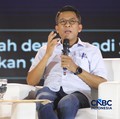 Foto: Ketua Komisi XI DPR Mukhamad Misbakhun saat menyampaikan pemaparan dalam Jogja Financial Festival 2026 di Jogja Expo Center (JEC), Yogyakarta, DIY, Sabtu (23/5/2026). (CNBC Indonesia/Faisal Rahman)