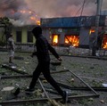 Rusia menghujani ibu kota Ukraina, Kyiv, dengan serangan rudal dan drone besar-besaran pada Minggu (24/5/2026) pagi. (REUTERS/Thomas Peter)