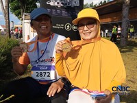 Yono mengaku sangat puas mengikuti Jogja Run D-City yang diselenggarakan di Gelanggang Inovasi dan Kreativitas Universitas Gajah Mada (GIK UGM) pada Minggu (23/5/2026). (CNBC Indonesia/Robertus Andrianto Serin)