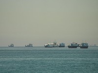 Vessels anchored at the Strait of Hormuz, as seen from Musandam, Oman, May 25, 2026. REUTERS/Stringer REFILE - CORRECTING INFORMATION FROM "VESSELS SAILING THROUGH THE STRAIT OF HORMUZ" TO "VESSELS ANCHORED AT THE STRAIT OF HORMUZ".