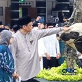 Penyerahan Sapi Purbaya Simental 868kg asal blora dari Menkeu Purbaya Yudhi Sadewa ke ketua panitia kurban Suminto.(CNBC Indonesia/Robertus Andrianto)