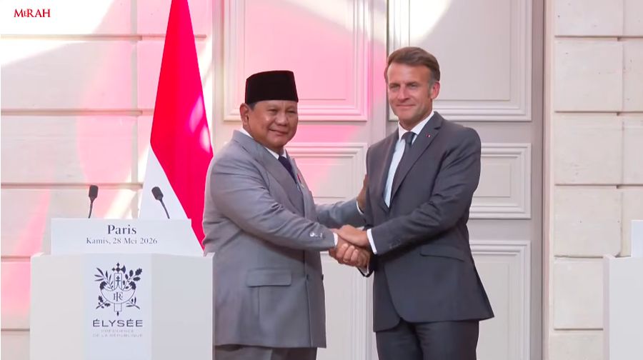 Foto: Presiden Republik Indonesia Prabowo Subianto mengadakan pertemuan dengan Presiden Republik Prancis Emmanuel Macron di Istana Élysée, Paris, Prancis, Kamis (28/5/2026) malam WIB. (Tangkapan Layar YouTube Sekretariat Presiden)