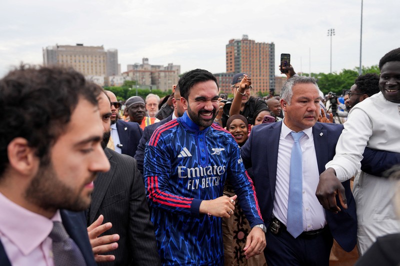 New York City Mayor Zohran Mamdani prays during Eid al-Adha prayers in the Bronx Borough of New York City, U.S., May 27, 2026. REUTERS/Adam Gray     TPX IMAGES OF THE DAY