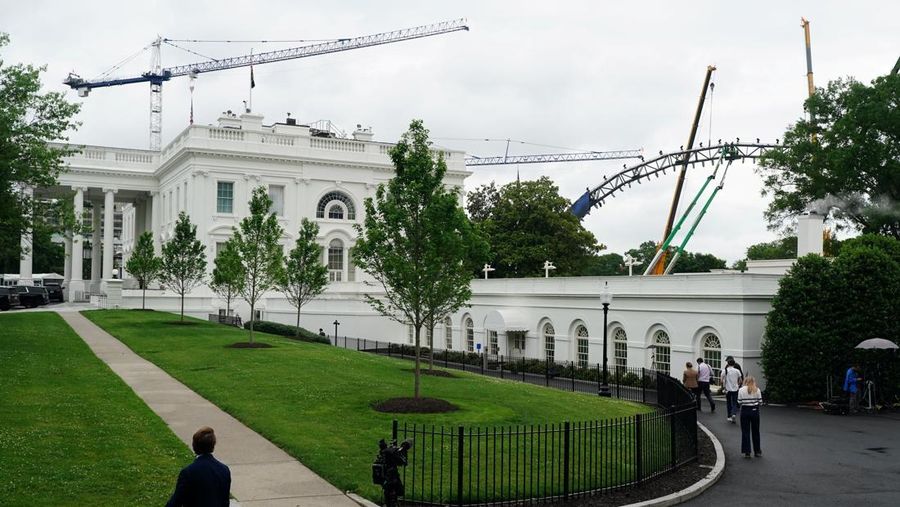 A section of the UFC Freedom 250 stage during assembly on the South Lawn of the White House in Washington, D.C., U.S., May 25, 2026. REUTERS/Nathan Howard