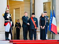 Presiden RI Prabowo Subianto Menghadiri Jamuan santap malam kenegaraan di Salle des Fêtes, Istana Élysée, Paris. (Biro Pers Sekretariat Presiden RI/Laily Rachev)