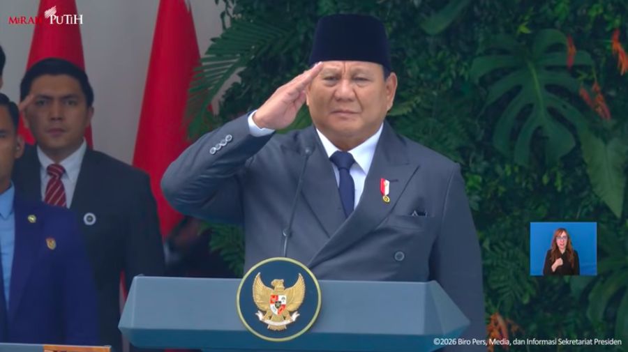 Presiden Prabowo Subianto saat memimpin Upacara Peringatan Hari Lahir Pancasila, Gedung Pancasila, Jakarta, Senin (1/6/2026). (Tangkapan Layar Youtube/Sekretariat Presiden)