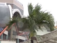 Badai yang diberi nama Jangmi ini diperkirakan akan membawa hujan lebat dan angin kencang ke wilayah barat daya Jepang, dengan Badan Meteorologi Jepang memperkirakan hembusan angin hingga 160 km/jam (99 mph). (Tangkapan Layar Video Reuters/NIPPON TV/