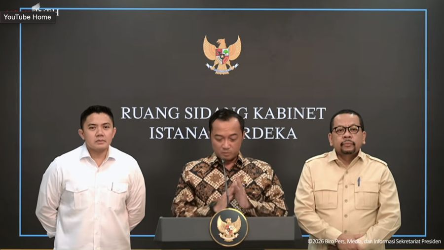 Keterangan Pers Mensesneg, Seskab dan Kepala Bakom, Ruang Sidang Kabinet, Selasa (2/6/2026). (Tangkapan layar youtube Setpres RI)