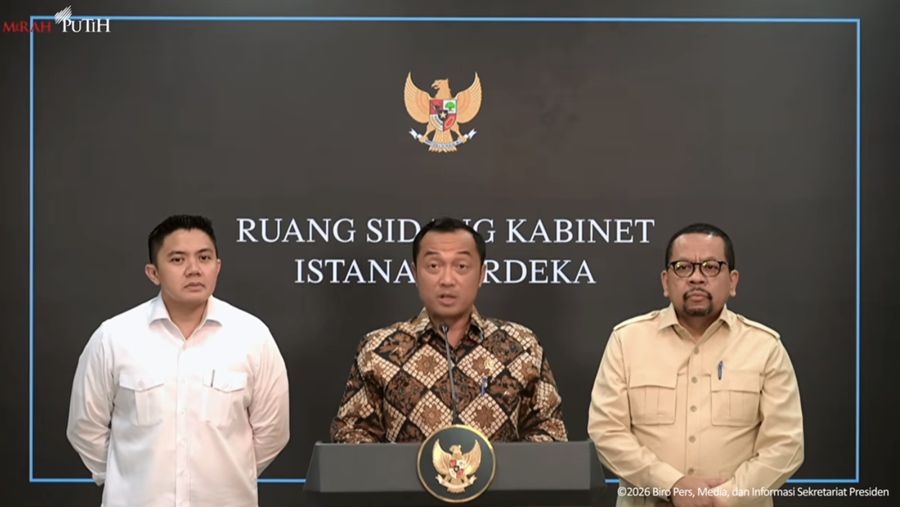 Keterangan Pers Mensesneg, Seskab dan Kepala Bakom, Ruang Sidang Kabinet, Selasa (2/6/2026). (Tangkapan layar youtube Setpres RI)