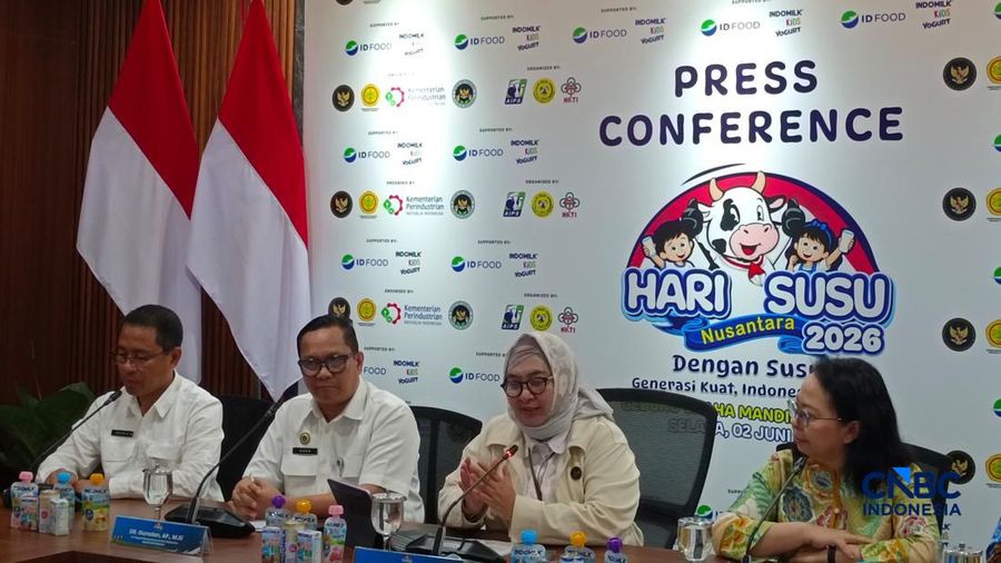 Konferensi pers Hari Susu Nusantara di Kantor Kemenko Pangan, Jakarta, Selasa (2/6/2026). (CNBC Indonesia/Martyasari Rizky)