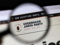 Logo Cockroach Janta Party terlihat pada ilustrasi ini yang diambil pada 28 Mei 2026. (REUTERS/Dado Ruvic/Illustration)