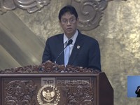 Menteri Keuangan (Menkeu), Purbaya Yudhi Sadewa saat menyampaikan laporan dalam Rapat Paripurna DPR RI ke-20 Masa Persidangan V Tahun Sidang 2025–2026 di Komplek Parlemen, Jakarta, Kamis (4/6/2026). (Tangkapan Layar Youtube/TVR Parlemen)
