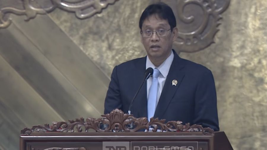Menteri Keuangan (Menkeu), Purbaya Yudhi Sadewa saat menyampaikan laporan dalam Rapat Paripurna DPR RI ke-20 Masa Persidangan V Tahun Sidang 2025–2026 di Komplek Parlemen, Jakarta, Kamis (4/6/2026). (Tangkapan Layar Youtube/TVR Parlemen)