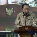 Presiden RI ke-6 yakni Susilo Bambang Yudhoyono (SBY) saat meresmikan Green Indonesia Future Initiative (GIFT) pada Kamis (4/6/2026) di Kementerian Perencanaan Pembangunan Nasional (PPN)/Badan Perencanaan Pembangunan Nasional (Bappenas), Kamis (4/6/2