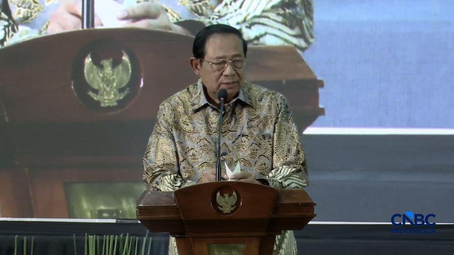 Presiden RI ke-6 yakni Susilo Bambang Yudhoyono (SBY) saat meresmikan Green Indonesia Future Initiative (GIFT) pada Kamis (4/6/2026) di Kementerian Perencanaan Pembangunan Nasional (PPN)/Badan Perencanaan Pembangunan Nasional (Bappenas), Kamis (4/6/2