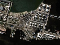 This handout satellite image courtesy of 2026 Vantor taken and made available on June 3, 2026, shows smoke billowing from the Saint Petersburg Oil Terminal in northwestern Russia. Ukrainian drones hit energy and military sites in Saint Petersburg ear
