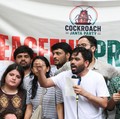 Abhijeet Dipke, head of the Cockroach Janta Party (CJP), speaks to supporters of the CJP during a sit-in protest demanding the resignation of Indian Education Minister Dharmendra Pradhan, in New Delhi, India, June 6, 2026. REUTERS/Adnan Abidi
