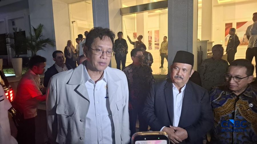 Menteri Keuangan (Menkeu) Purbaya Yudhi Sadewa mengunjungi kantor Kementerian Perencanaan Pembangunan Nasional/Badan Perencana Pembangunan Nasional (PPN/Bappenas) pada Senin (8/6/2026) sore. (CNBC Indonesia/Chandra Dwi Pranata)