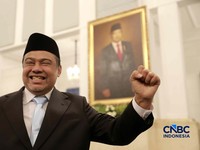 Said Iqbal usai dilantik Presiden Prabowo Subianto sebagai Penasihat Khusus Presiden Bidang Ketenagakerjaan dan Kesejahteraan Buruh di Istana Negara, Jakarta, Senin (8/6/2026). (CNBC Indonesia/Muhammad Sabki)