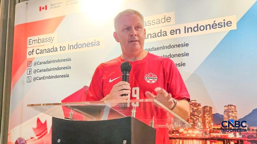 Duta Besar Kanada untuk Indonesia Jess Dutton dalam media gathering menjelang Piala Dunia 2026 di Kediaman Duta Besar Kanada, Jakarta Selatan, Rabu (10/6/2026). (CNBC Indonesia/Thea Fathanah Arbar)