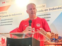 Duta Besar Kanada untuk Indonesia Jess Dutton dalam media gathering menjelang Piala Dunia 2026 di Kediaman Duta Besar Kanada, Jakarta Selatan, Rabu (10/6/2026). (CNBC Indonesia/Thea Fathanah Arbar)