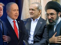 Foto kolase Presiden AS Donald Trump, PM Israel benjamin Netanyahu, Presiden Iran Masoud Pezeshkian, dan Pemimpin Teringgi Iran Mojtaba Khamenei. (REUTERS)