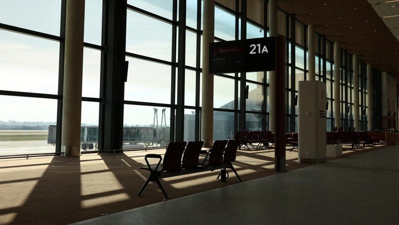 Gerbang keberangkatan di Bandara Internasional Western Sydney, setelah Qantas Airways dan Jetstar mengumumkan akan meluncurkan layanan penumpang komersial setelah bandara tersebut dibuka pada 25 Oktober, di Luddenham, Western Sydney, Australia, 10 Juni 2026.