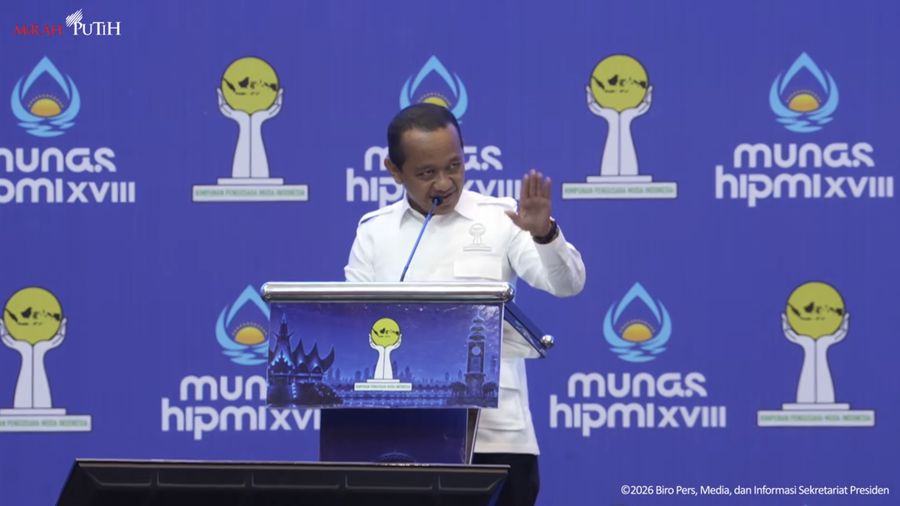 Menteri ESDM, Bahlil Lahadalia saat menyampaikan pemaparan dalam Pembukaan Munas HIPMI XVIII, Bandar Lampung, (10/6/2026). (Tangakapan Layar Youtube/Sekretariat Presiden)