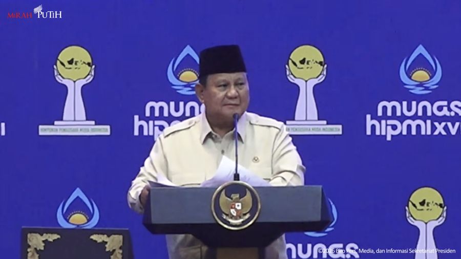 Foto: Presiden Prabowo Subianto menghadiri pembukaan Munas XVIII HIPMI di Bandar Lampung, Rabu (10/6/2026). (Tangkapan Layar YouTube Sekretariat Presiden)